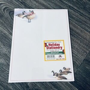 Vintage Holiday Stationary Letterhead Printer Paper Ducks Holly Ribbon 25 Sheets